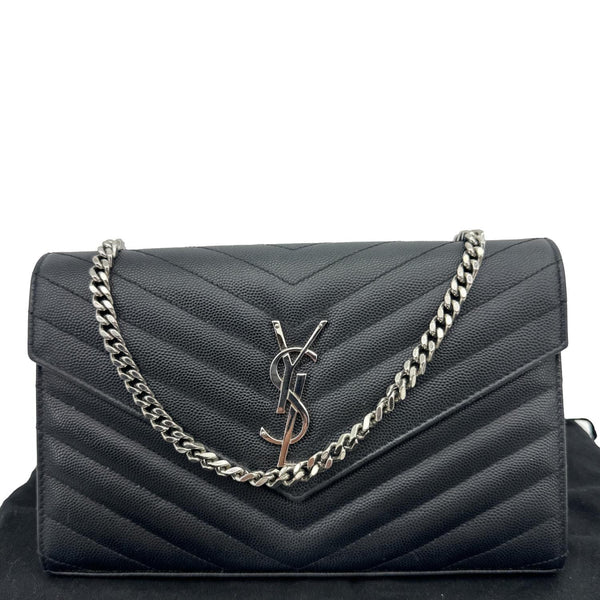 YVES SAINT LAURENT Cassandra Matelasse Grain De Poudre Chain Wallet Black