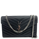 YVES SAINT LAURENT Cassandra Matelasse Grain De Poudre Chain Wallet Black