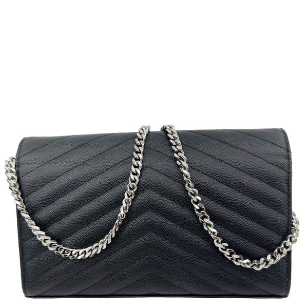 YVES SAINT LAURENT Cassandra Matelasse Grain De Poudre Chain Wallet Black