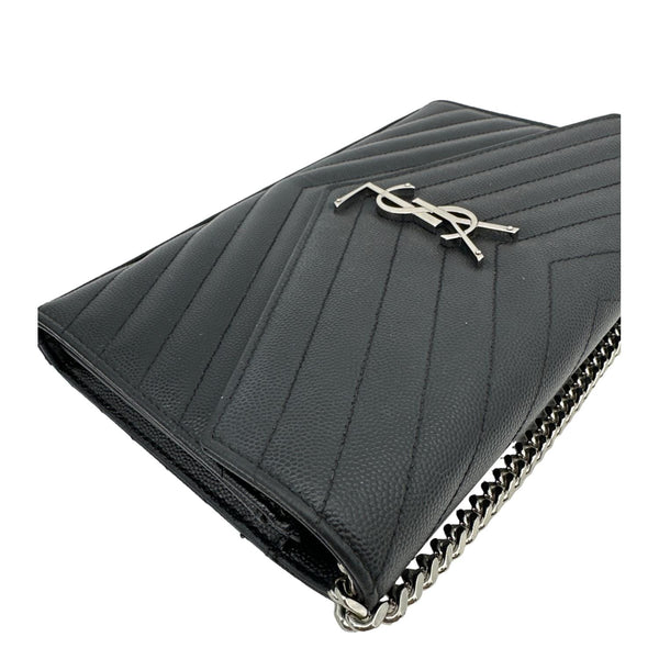 YVES SAINT LAURENT Cassandra Matelasse Grain De Poudre Chain Wallet Black