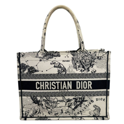 CHRISTIAN DIOR Book Medium Embroidered Canvas Tote Bag White