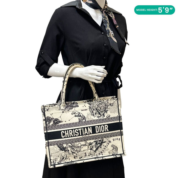 CHRISTIAN DIOR Book Medium Embroidered Canvas Tote Bag White