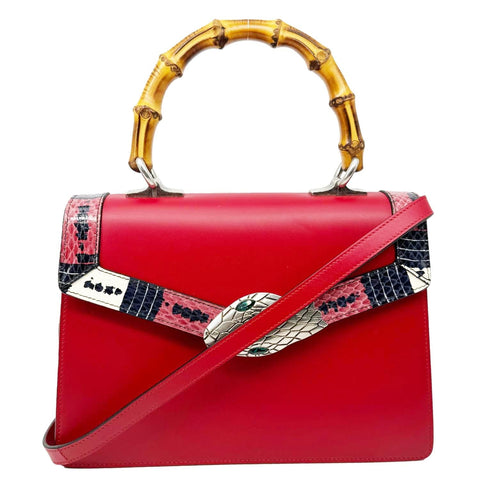 GUCCI Lilith Bamboo Leather Top Handle Shoulder Bag Red 453751