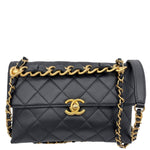 CHANEL CC Top Handle Flap Chain Bar Quilted Calfskin Leather Shoulder Bag Black