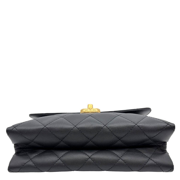 CHANEL CC Top Handle Flap Chain Bar Quilted Calfskin Leather Shoulder Bag Black
