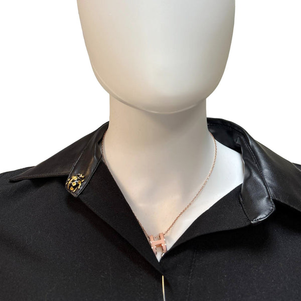 HERMES Pop H Metal Pendant Necklace Rose Dragee