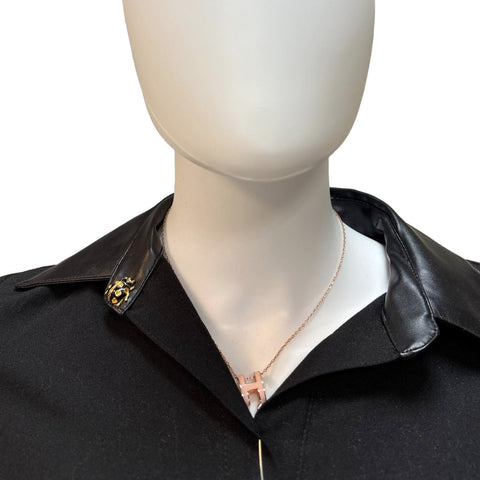 HERMES Pop H Metal Pendant Necklace Rose Dragee