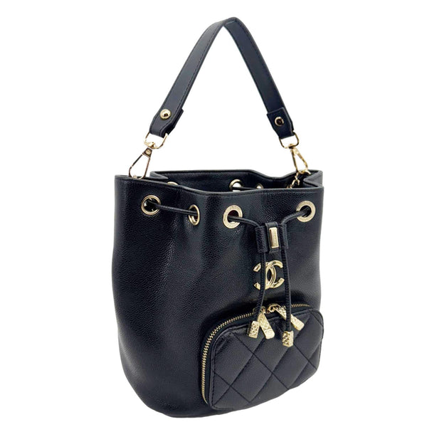CHANEL Business Affinity Caviar Quilted Leather Drawstring Bucket Bag Black