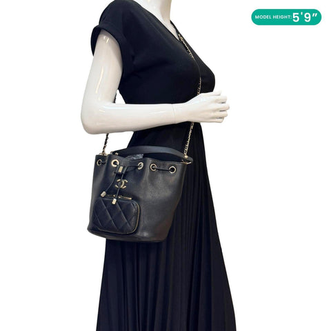 CHANEL Business Affinity Caviar Quilted Leather Drawstring Bucket Bag Black