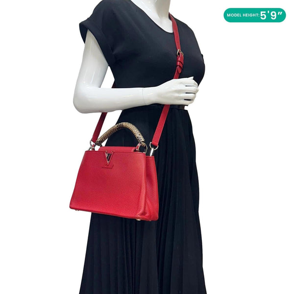 LOUIS VUITTON Capucines BB Python Handle Leather Satchel Bag Red