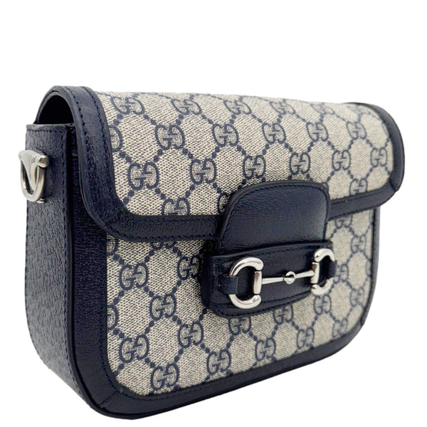 GUCCI Horsebit 1955 Flap Mini Dollar GG Supreme Canvas Shoulder Bag Navy Blue 658574