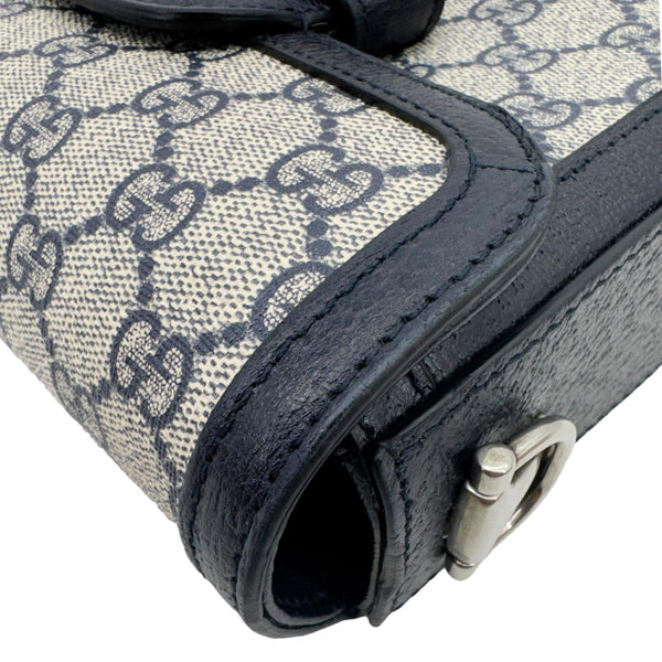 GUCCI Horsebit 1955 Flap Mini Dollar GG Supreme Canvas Shoulder Bag Navy Blue 658574
