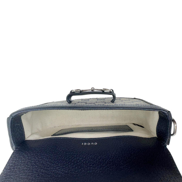GUCCI Horsebit 1955 Flap Mini Dollar GG Supreme Canvas Shoulder Bag Navy Blue 658574