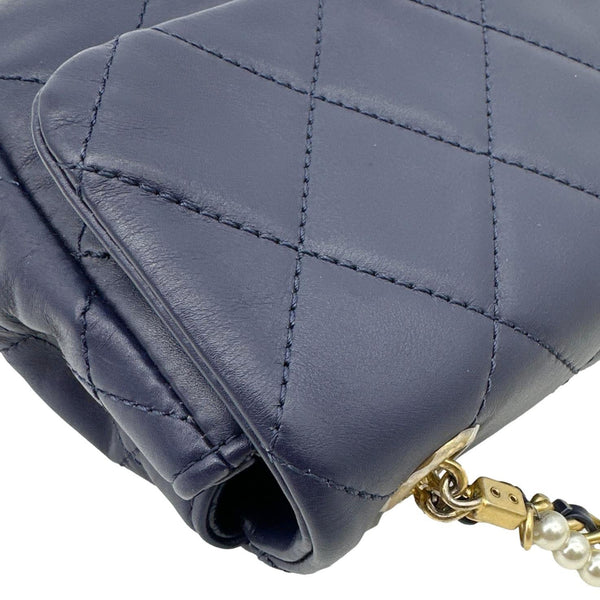 CHANEL Pearl Crush Flap Mini Quilted Lambskin Leather Chain Crossbody Bag Blue