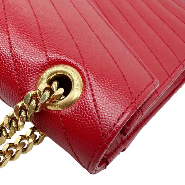 YVES SAINT LAURENT Envelope Flap Large Grain De Poudre Crossbody Bag Red