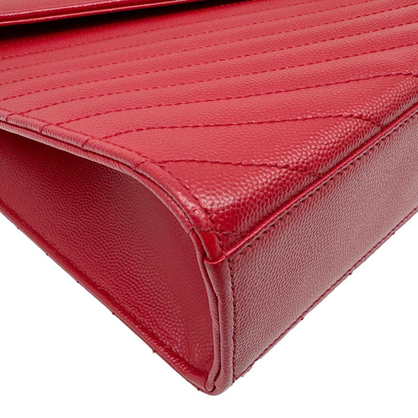 YVES SAINT LAURENT Envelope Flap Large Grain De Poudre Crossbody Bag Red