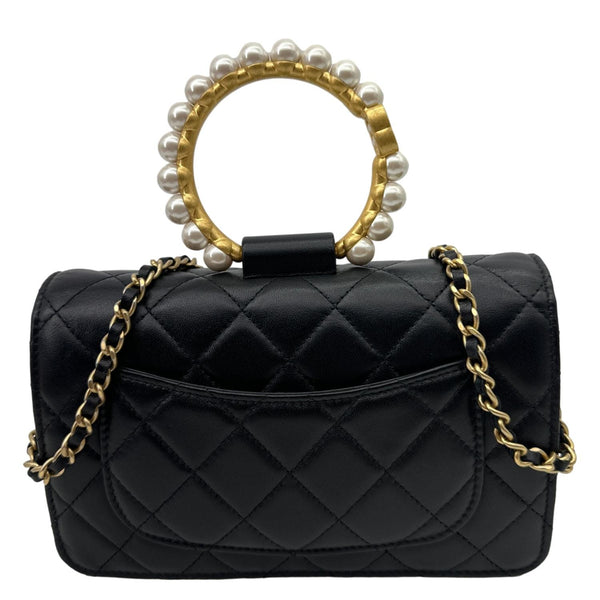 CHANEL Pearl Crown Quilted Lambskin Leather Wallet On Chain Black