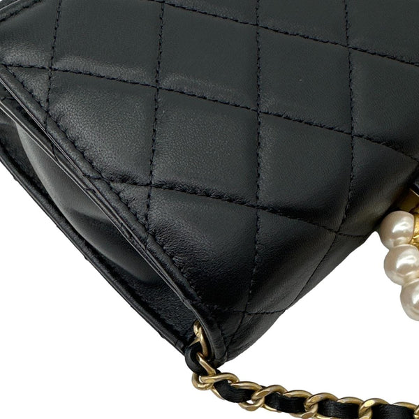 CHANEL Pearl Crown Quilted Lambskin Leather Wallet On Chain Black