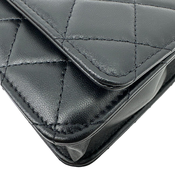CHANEL Pearl Crown Quilted Lambskin Leather Wallet On Chain Black