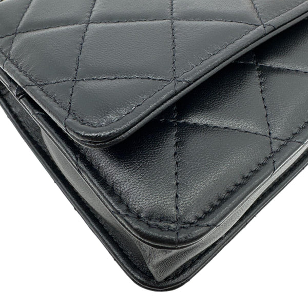 CHANEL Pearl Crown Quilted Lambskin Leather Wallet On Chain Black