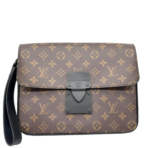 LOUIS VUITTON S-Lock A4 Monogram Macassar Pouch Black