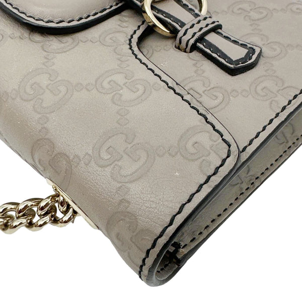 GUCCI Emily Mini Guccissima Leather Chain Shoulder Bag Grey 369622