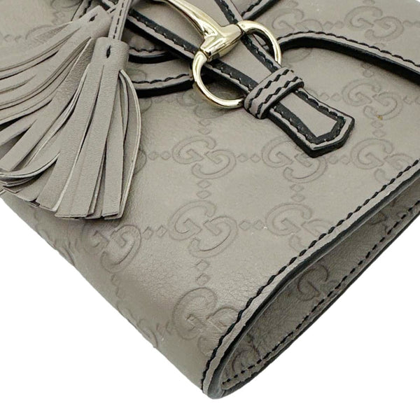 GUCCI Emily Mini Guccissima Leather Chain Shoulder Bag Grey 369622