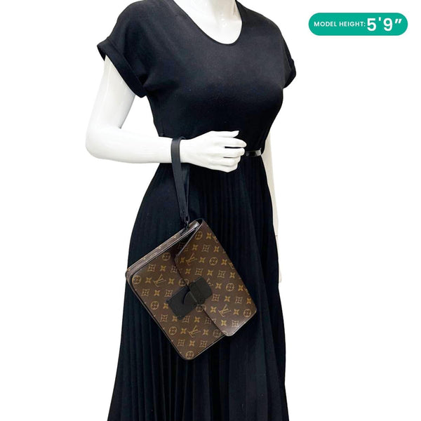 LOUIS VUITTON S-Lock A4 Monogram Macassar Pouch Black