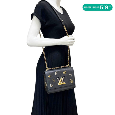 LOUIS VUITTON Twist MM Love Lock Epi Leather Crossbody Bag Black