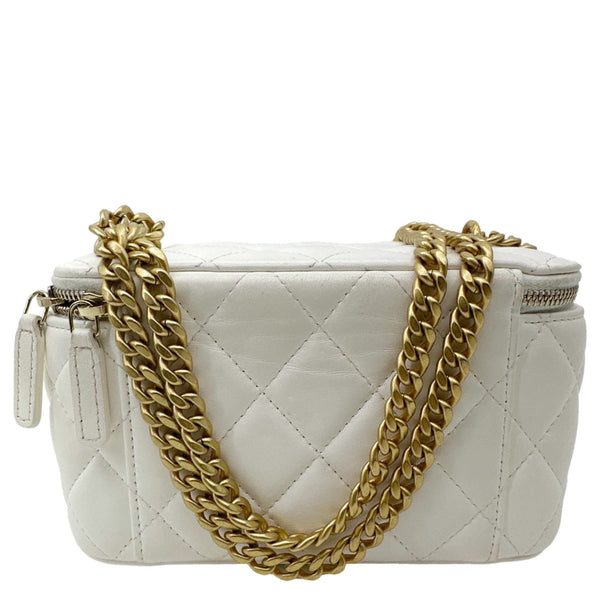 CHANEL Pillow Crush Small Quilted Lambskin Leather Vanity Case With Chain White