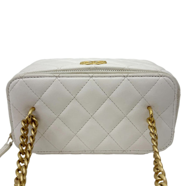 CHANEL Pillow Crush Small Quilted Lambskin Leather Vanity Case With Chain White
