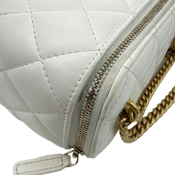CHANEL Pillow Crush Small Quilted Lambskin Leather Vanity Case With Chain White