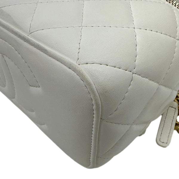 CHANEL Pillow Crush Small Quilted Lambskin Leather Vanity Case With Chain White