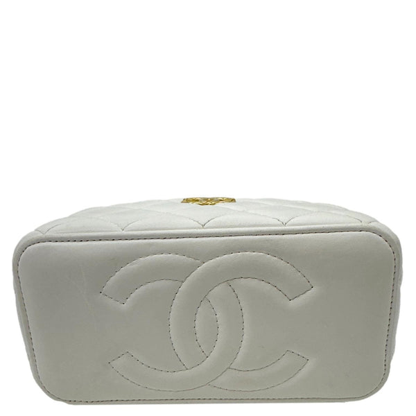 CHANEL Pillow Crush Small Quilted Lambskin Leather Vanity Case With Chain White