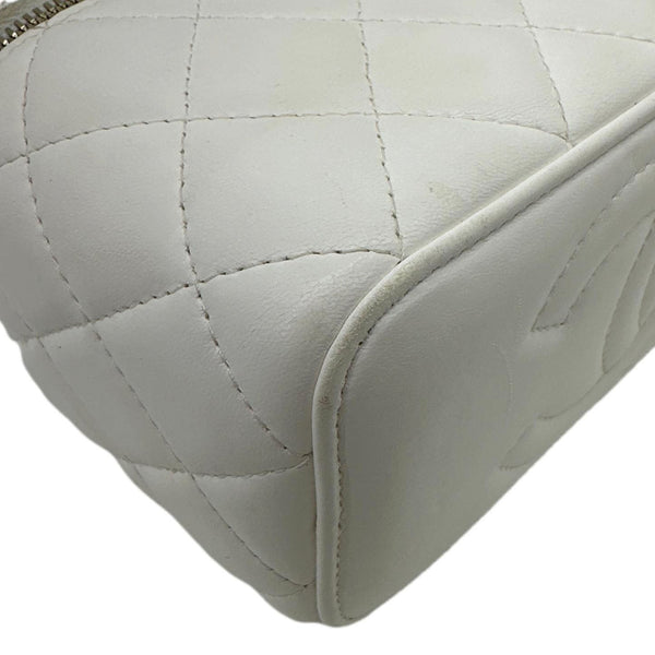 CHANEL Pillow Crush Small Quilted Lambskin Leather Vanity Case With Chain White