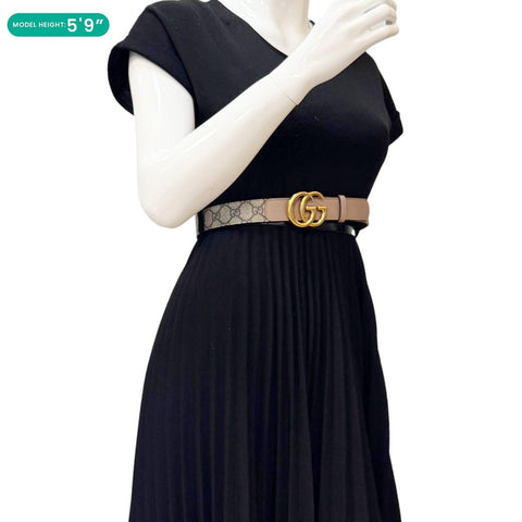 GUCCI Marmont GG Supreme Leather Belt Beige 625839 Size 75.30