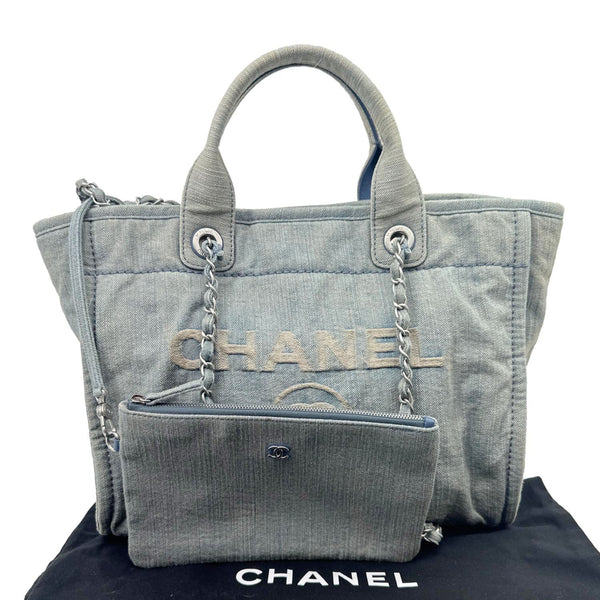 CHANEL Deauville Small Distressed Denim Shopping Tote Bag Blue
