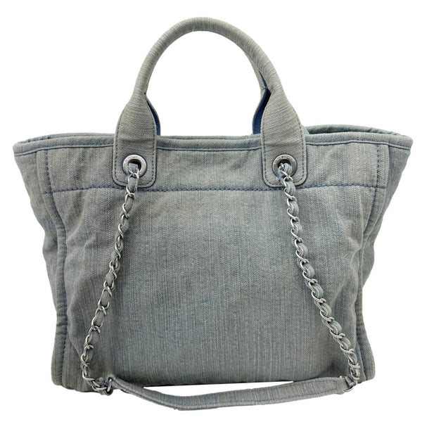 CHANEL Deauville Small Distressed Denim Shopping Tote Bag Blue
