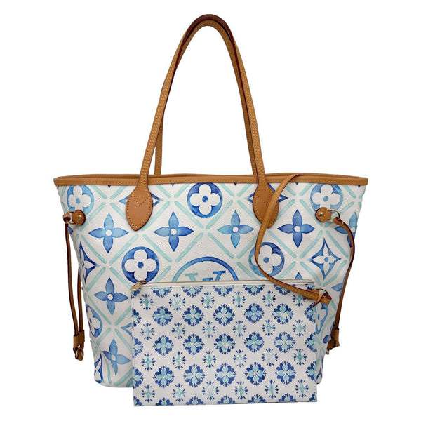 LOUIS VUITTON Neverfull MM By The Pool 2.0 Monogram Tiles Canvas Tote Bag Lagoon Blue