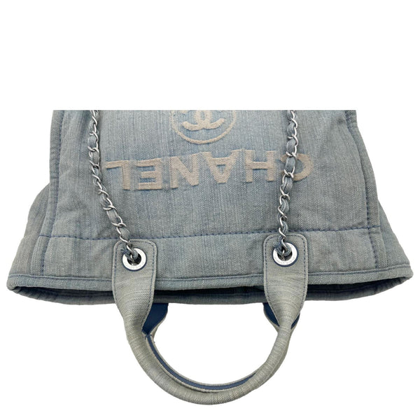 CHANEL Deauville Small Distressed Denim Shopping Tote Bag Blue