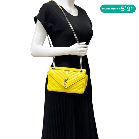 YVES SAINT LAURENT College Flap Medium Chevron Leather Shoulder Bag Yellow