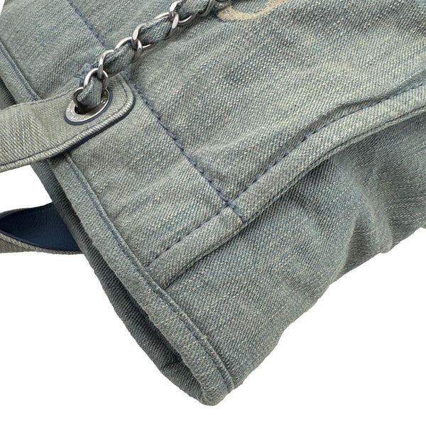 CHANEL Deauville Small Distressed Denim Shopping Tote Bag Blue