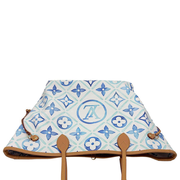 LOUIS VUITTON Neverfull MM By The Pool 2.0 Monogram Tiles Canvas Tote Bag Lagoon Blue