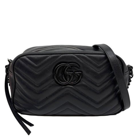 GUCCI GG Marmont Small Matelasse Chevron Leather Camera Bag Black 447632