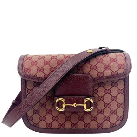 GUCCI Horsebit 1955 Medium GG Supreme Canvas Shoulder Bag Sahara Rubino 602204