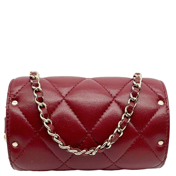 CHANEL Secret Barrel Quilted Lambskin Leather Chain Crossbody Bag Burgundy