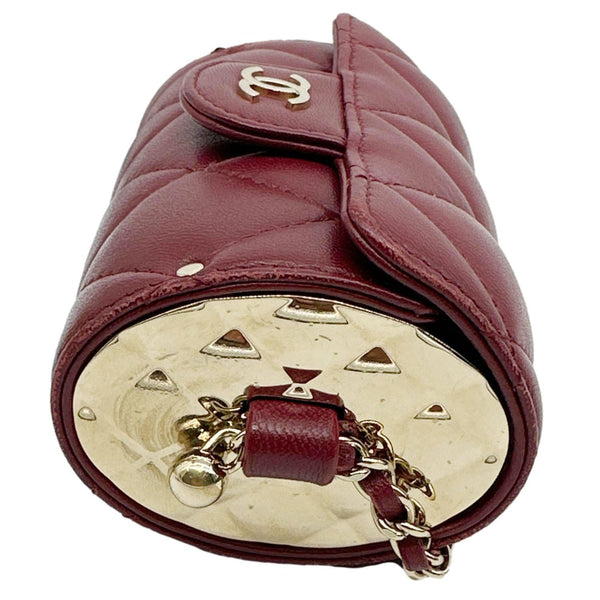CHANEL Secret Barrel Quilted Lambskin Leather Chain Crossbody Bag Burgundy