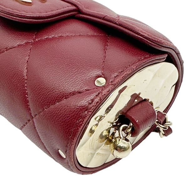 CHANEL Secret Barrel Quilted Lambskin Leather Chain Crossbody Bag Burgundy