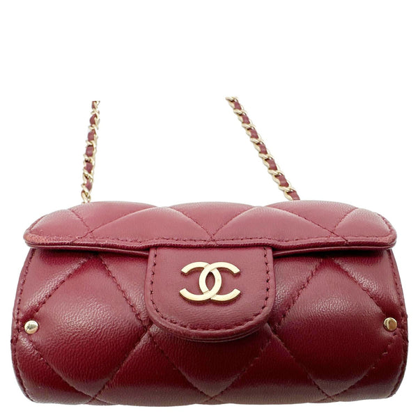 CHANEL Secret Barrel Quilted Lambskin Leather Chain Crossbody Bag Burgundy