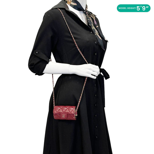 CHANEL Secret Barrel Quilted Lambskin Leather Chain Crossbody Bag Burgundy